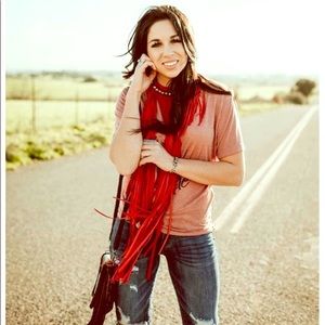 Ruby red, genuine leather, GORGEOUS fringed top